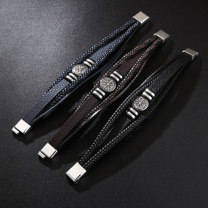 2025 Tốt Nhất Bán <span class=keywords><strong>Handmade</strong></span> Người Đàn Ông Của Sợi Dây Thừng Từ Da Vòng Đeo Tay Với Nhiều Lớp Dệt La Bàn Đồ Trang Sức Món Quà Cá Tính Vòng Đeo Tay - Product Image 3