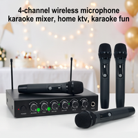 Mixeur audio karaoké 4 canaux avec effets DSP, contrôle de la réverbération réglable, microphone sans fil rechargeable (1500-1999mAh) bande UHF