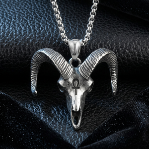 Ram Head Pendant Stainless Steel Men's Necklace Punk Retro Animal Charm 270107 - Product Image 1