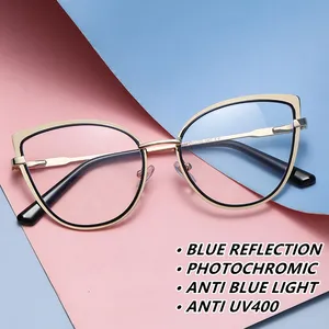 Photochromic Optical Metal Cateye Red Lunette Photogray Anti Reflet Femme Female Ladies Qingqing Anti Blue Light Women Glasses