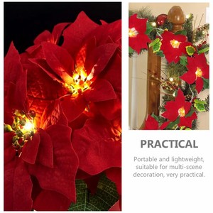 Flores de Pascua Artificiales de Seda Rojas para Navidad, Ramilletes de Pascua Artificiales, Flores Rojas de Navidad, 7 Cabezas, Pascua de Terciopelo - Product Image 5