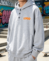 Sweat-shirt à capuche pour homme en molleton français 320g, 3 boutons, coupe ample, coton et polyester, poche, logo personnalisé, streetwear, pull-over