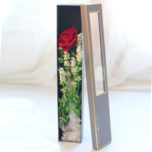Boîte d'emballage de fleurs en carton rectangulaire de luxe, boîte cadeau pour une seule rose, boîte en papier avec fenêtre transparente - Product Image 1