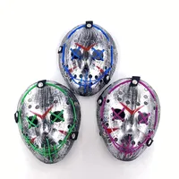 Masque lumineux LED d'Halloween Jason Voorhees Masque d'horreur néon Masque lumineux pour le visage pour le cosplay et la décoration de maison hantée Couleurs mélangées