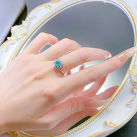 Cincin Perak S925 Oval Paraiba 5 * 6mm Laris Manis, Perhiasan Wanita Bentuk Bunga Retro Mewah Ringan Grosir