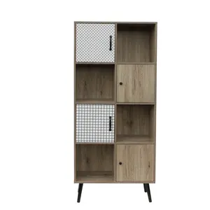 2020 estantes móveis de sala de estar moderna 4-painel de madeira sólida estante aberta grande estante de armazenamento com portas para venda