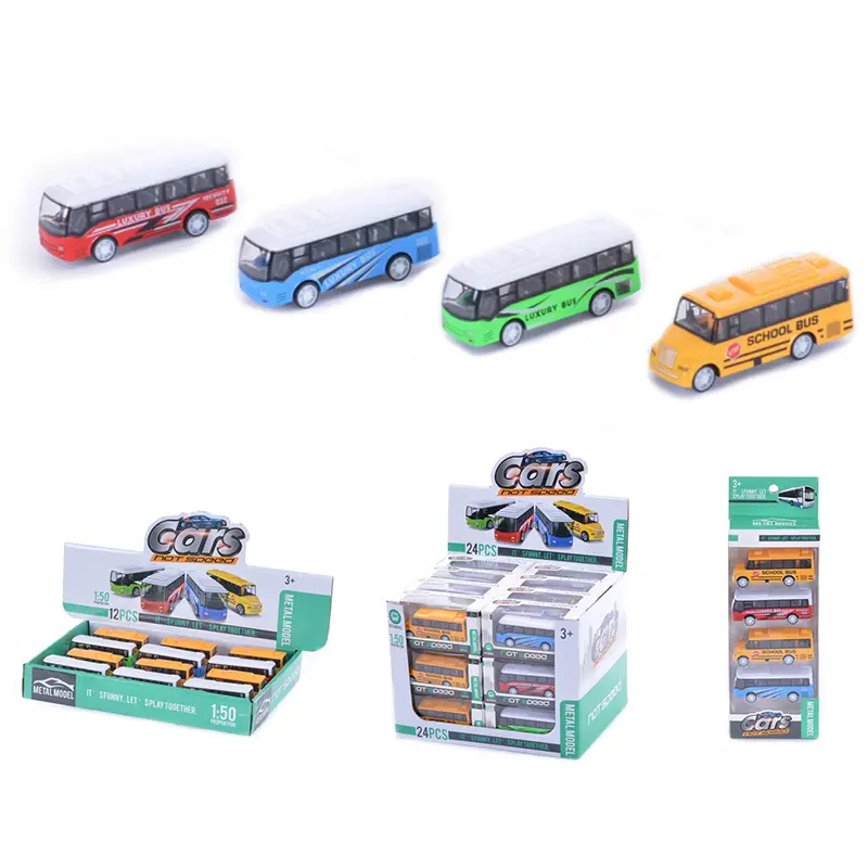 Brinquedo barato de mini ônibus fundido 1:50 puxar para trás em liga de cidade ônibus escolar modelo de carro fundido para crianças