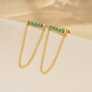 ROXI 925 Sterling Silver Single Row Green Inlaid Zircon Chain Tassel <b>Stud</b> Earrings for Women S925 - Product Image 3