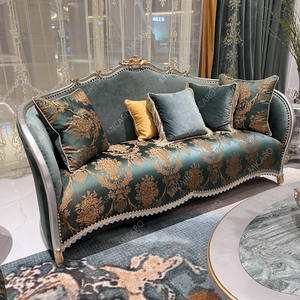 <span class=keywords><strong>Sofa</strong></span> mewah klasik Italia Royal Eropa ukiran tangan kayu Solid perak emas daun emas emas emas <span class=keywords><strong>Sofa</strong></span> kain hijau - Product Image 3