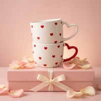 Mug à lait en grès céramique avec poignée en forme de cœur, motif dessin animé classique, esthétique mouchetée, mignon, romantique, cadeau de fête, compatible lave-vaisselle