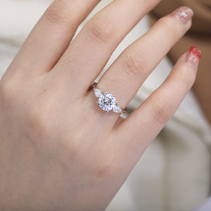 Anillos de compromiso de Plata de Ley 925 OAHLAN 2CT para mujer, anillos de promesa de 3 piedras de corte redondo, Zirconia cúbica, CZ, alianzas de boda - Product Image 6