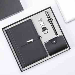 Carnet de notes personnalisé A5 en cuir bleu, coffret cadeau d'entreprise de luxe pour homme, articles promotionnels 4 en 1 : carnet/stylo/porte-cartes/porte-clés - Product Image 4