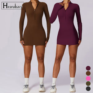 Zip serré sport une pièce <span class=keywords><strong>robe</strong></span> séchage rapide Fitness à manches longues Yoga vêtements robes décontractées vêtements pour femmes robes - Product Image 1