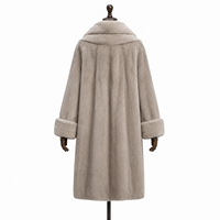 Manteau long en vison véritable bleu argenté pour femme, col à revers, coupe décontractée, coupe-vent, écologique, fermeture à boutons-pression, teint uni