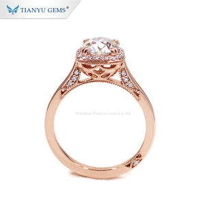 Tianyu clásico 14k/18k oro rosa anillo de compromiso 7*7mm amortiguador vieja mina corte incoloro anillo boda señora banda - Product Image 1