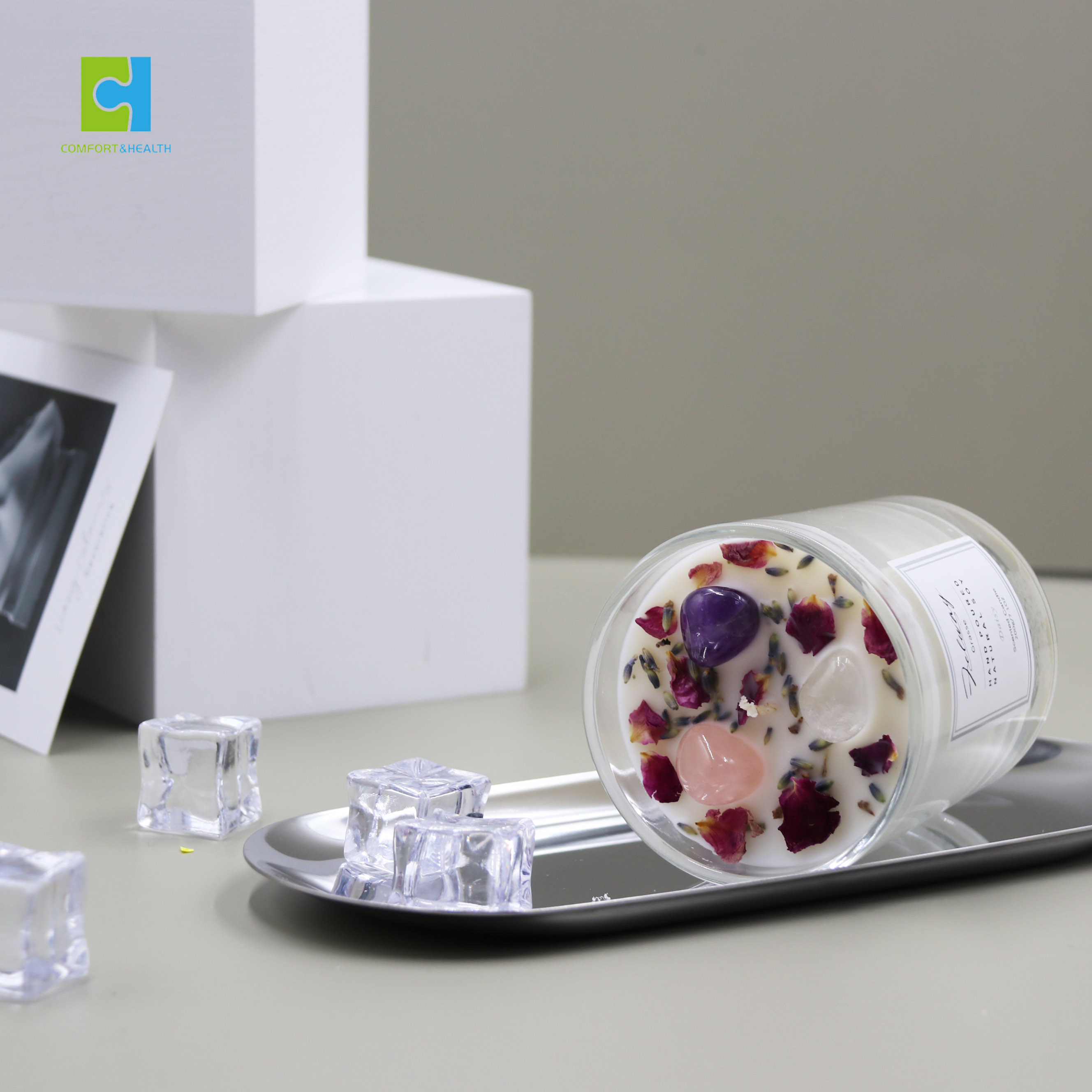 Персонализированные сухие цветы 3 подарочный набор роскошного соевого воска, Кристальные Ароматические ароматические свечи из соевого воска