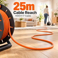 Enrouleur de câble d'alimentation Linsheng 25m H05VV-F homologué CE, rallonge rétractable 4 prises avec ports de charge USB pour usage intérieur