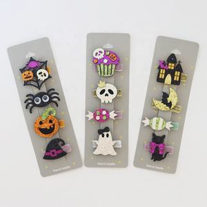 Pinzas para el Cabello de Halloween Personalizadas, Divertidas, con Diseño de Fantasma, Calabaza, Brillo y Murciélago Negro, para Niñas - Product Image 1