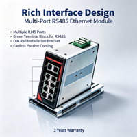 Serveur série 8 ports, montage sur rail DIN, RS232/485 isolé galvaniquement, double Ethernet + 4DI/2DO, Modbus RTU/ASCII & TCP/UDP, pour IIoT