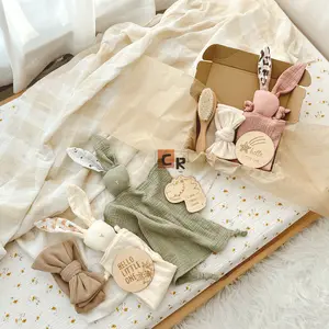 Baby Lovey Comforter Toy Muslin Security Blanket Gift Set Custom Bamboo Cotton Baby Swaddle Blanket Set