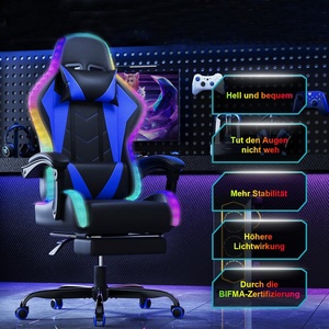 Coussin de siège à ressort de poche Massage chaise de jeu ergonomique RGB LED Sillas <span class=keywords><strong>Gamer</strong></span> Play Game Racing Chair avec haut-parleurs <span class=keywords><strong>Bluetooth</strong></span> - Product Image 1