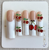 Uñas postizas acrílicas hechas a mano, largas, con forma de ataúd, con dijes de perlas 3D rosas, para chica dulce, estilo salón.