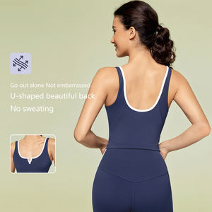 Gilet de Yoga de Fitness sans manches à dos en U profond pour femmes beau haut court avec <span class=keywords><strong>petit</strong></span> col en V et coussin de poitrine <span class=keywords><strong>tissu</strong></span> tricoté - Product Image 3