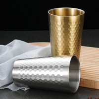 Tasses à bière à double paroi en acier inoxydable 304 à texture martelée, mugs à lait, gobelets pour boissons froides, vaisselle de cuisine
