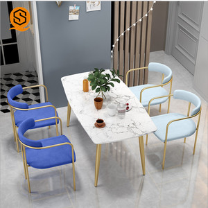 Usine <span class=keywords><strong>prix</strong></span> discount marbre table base dorée 4 places 6 places en marbre carré tables de restaurant - Product Image 3