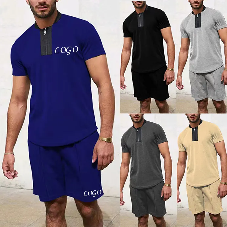 Conyson wholesale summer full set zip clothes customize logo jumpsuit top and short beach jogger 2 pieces tracksuit men sets