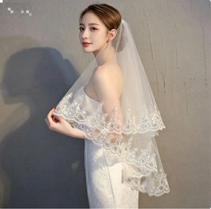 Nouveau <span class=keywords><strong>Voile</strong></span> de Mariée de Luxe avec Bordure en Dentelle et Peigne, Double Couche, Paillettes Scintillantes et Perles, pour Coiffure de Mariée - Product Image 2