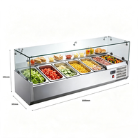Réfrigérateur de comptoir commercial pour salades en acier inoxydable avec couvercle en verre, refroidisseur de salades, réfrigérateur de préparation pour garnitures de pizzas