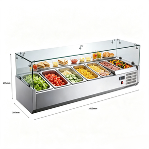 Frigorifero Espositore Commerciale da Banco per Insalate in Acciaio Inossidabile con Coperchio in Vetro, Frigo Refrigerato per Preparazione Ingredienti Pizza - Product Image 1