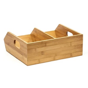Wooden Desktop Organizer Rectangle Natural Wood Color <b>Open</b> Top With Compartments Office Storage Box For Desk Accessories - Product Image 5