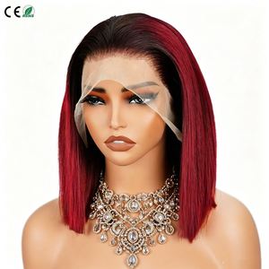 Factory Direct T1b-burgundy HD Lace <b>Bob</b> <b>Wig</b> 13x4 Human Hair Lace Frontal <b>Wig</b> T1B-99J <b>Bob</b> HD Lace <b>Bob</b> <b>Wig</b> for Black Women - Product Image 1