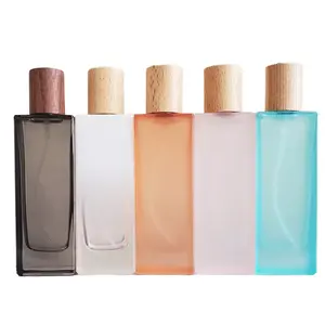 Garrafa de vidro da fábrica 50ml, frasco de vidro de perfume quadrado fosco transparente, frasco vazio do perfume do design novo