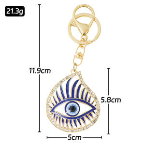 Ecológico fábrica aleación de zinc al por mayor gota de aceite mal de ojo llavero creativo diamantes de imitación <span class=keywords><strong>Gafas</strong></span> de metal positivo coche llaveros - Product Image 2