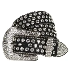 Trending luxury BB simon rhinestone belt for women men cowboy cowgirl bling leather studded belts with removable