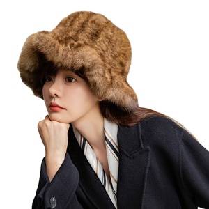 Nouveaux chapeaux en fourrure de vison sable tendance et luxueux, chapeaux seau chauds d'hiver pour femmes - Product Image 1