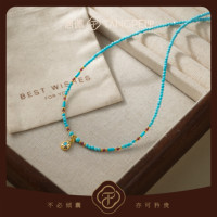 Kalung Resin Paduan Tembaga Wanita TANGPEI, Biru Persia Dream Vintage, Rantai Klavikula Berhias Manik-Manik Tetesan Air, Perhiasan Kostum Trendi