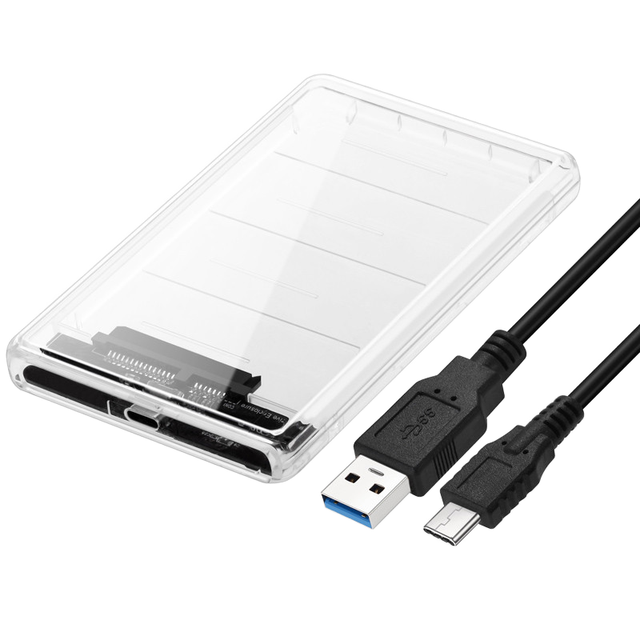USB3.1 2.5-Inch SATA Hard Drive Enclosure Optimized for SSD Supports UASP SATA II Transparent Case for External Hard Drive