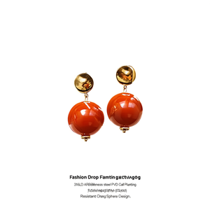 Boucles d'oreilles pendantes tendance en acier inoxydable 316L plaqué or PVD, design sphère orange durable et résistant - Product Image 2