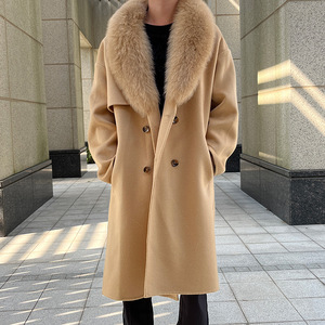 Nouvelle mode manteaux longs en fourrure de <span class=keywords><strong>laine</strong></span> de mouton véritable <span class=keywords><strong>manteau</strong></span> en <span class=keywords><strong>laine</strong></span> de <span class=keywords><strong>cachemire</strong></span> de chameau pour hommes avec col en fourrure de renard - Product Image 1