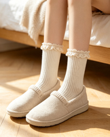 Chaussettes polyvalentes en tricot pour femme, mi-mollet, avec cordon de serrage et bordure en dentelle festonnée, pour l'hiver