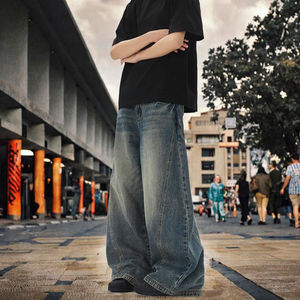 Venta al por Mayor de Jeans MUJIAN de Alta Calidad, Estilo Vintage, Pierna Recta y Ancha, Tallas Grandes, Unisex, Corte Holgado, Estilo Hip Hop y Urbano - Product Image 3