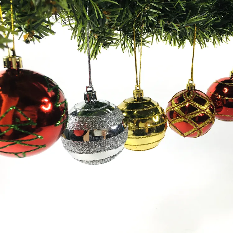 Christmas Home Decoration Golden Red And Sliver 6CM Big Ball Ornaments Decorated With Green Tree Pattern