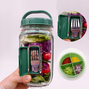 Nuovo Arrivo: Contenitore per Insalata con Manico e Coperchio, Design con Apertura Laterale e Forchetta in Acciaio Inox per Viaggi e Campeggio - Product Image 2