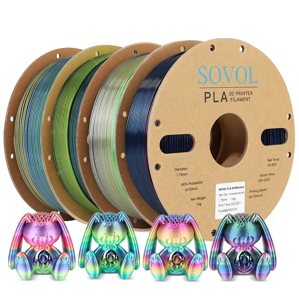 Korting Sovol Zijde Regenboog Serie 1.75Mm Multi-Kleuren Pla 3d Printing Filament 1Kg/Rol Plastic Materialen Gemaakt Van De Ons