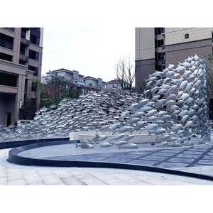 Sculpture de poisson en acier inoxydable SENZHAO, installation artistique de jardin extérieur, forme irrégulière, technique de moulage, décoration sur le thème animal - Product Image 1