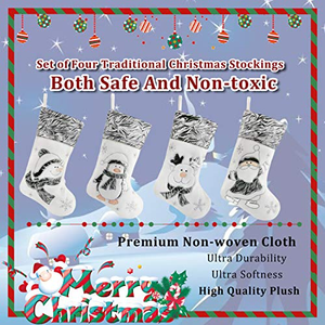 Chaussette de Noël personnalisée en tissu brodé motif forêt, chaussette de Noël blanche avec rennes, pingouins, renards et ours - Product Image 4